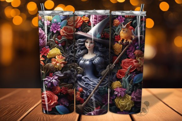 3D Witch Riding a Broom Tumbler Wrap Design