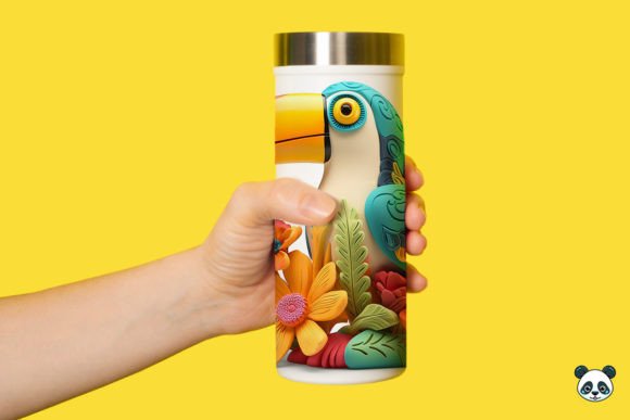 Colorful 3D Toucan Tumbler Wrap PNG for Sublimation
