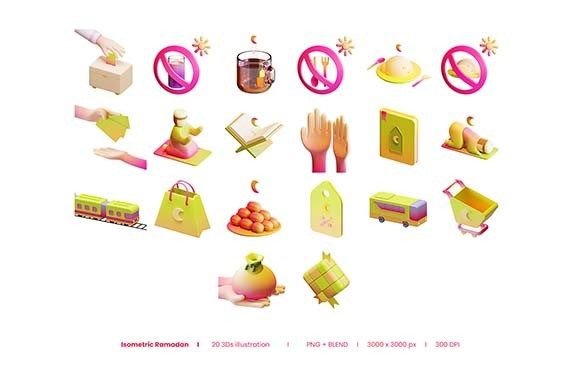 Elevating Your Digital Presence with 20 Isometric Ramadan 3D Design Elements