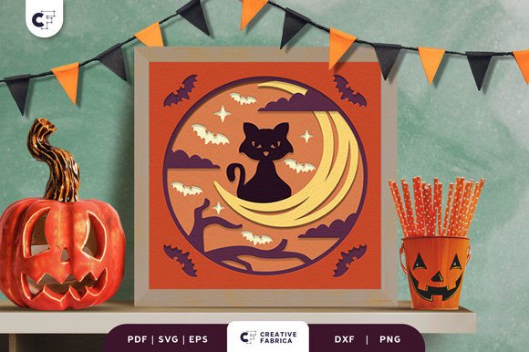 Evaluating the Black Cat in Crescent Moon Shadow Box for Halloween Decor Projects
