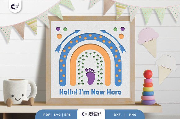 Hello I'm New Here Boho Rainbow 3D SVG Design