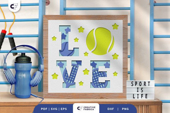 Tennis LOVE 3D Shadow Box Papercut Guide